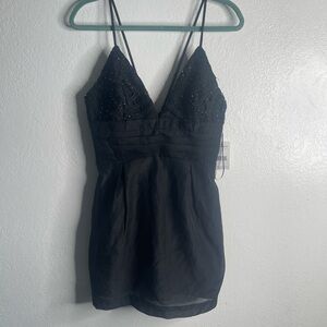 Free People Black Beaded Lace Bust Mini Dress